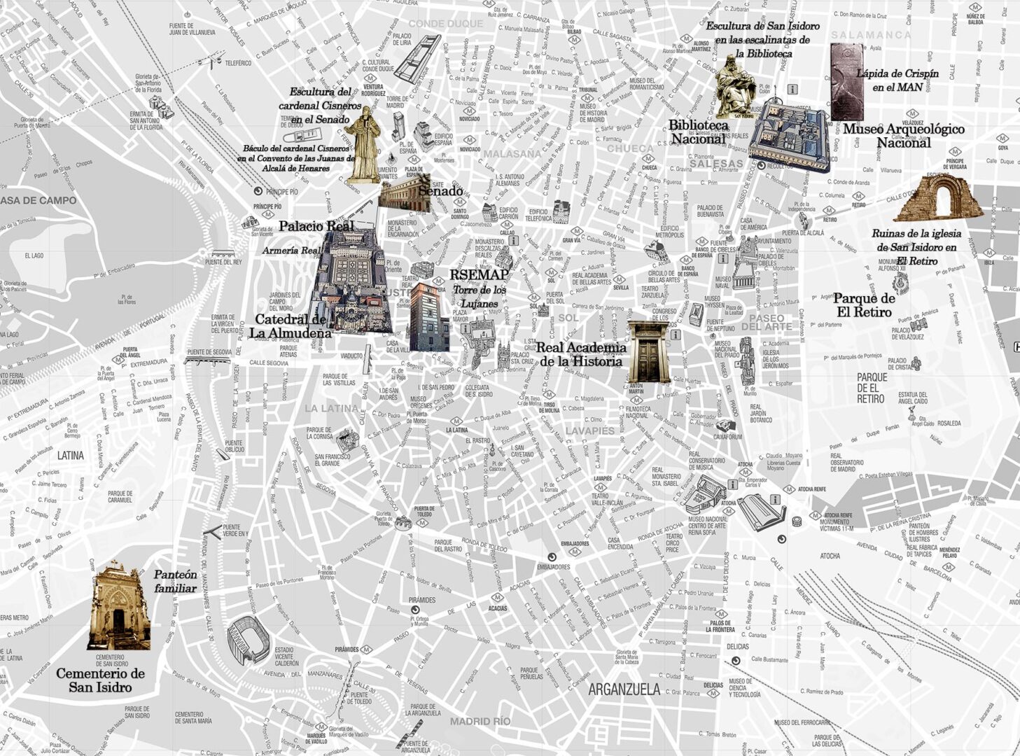 Plano de Madrid con los lugares donde se encuentran las pistas pata la localización del Icono sagrado