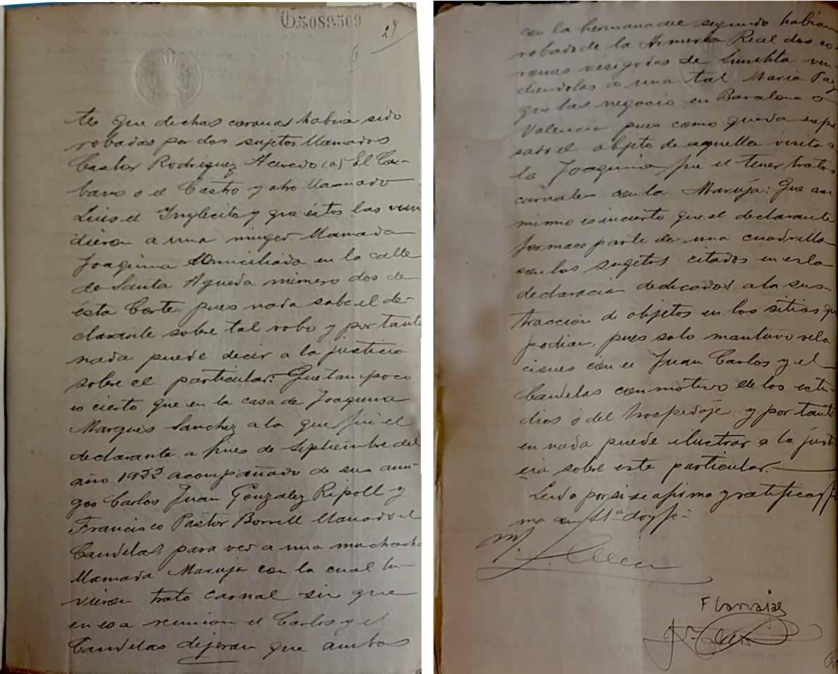 Declaración de Francisco Carvajal Ovelar sobre el robo de la corona de Suintila