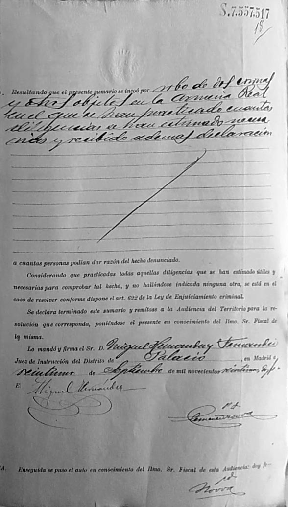 Cierre del sumario del robo de la corona de Suintila