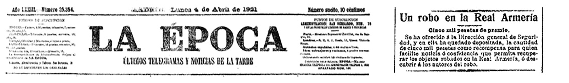 Noticia en el periódico La Época sobre el robo de la corona de Suintila