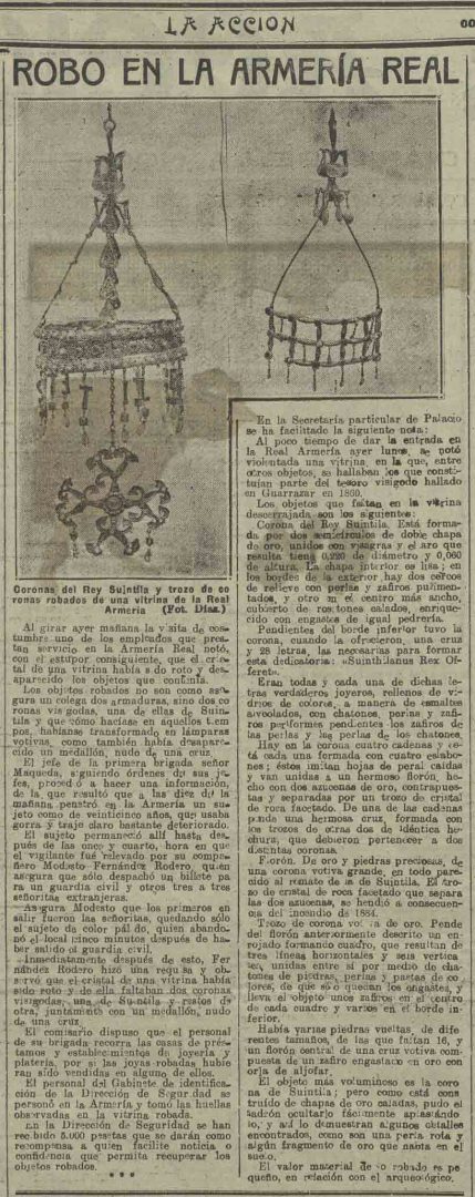 Noticia en el periódico la Acción sobre el robo de la corona de Suintila