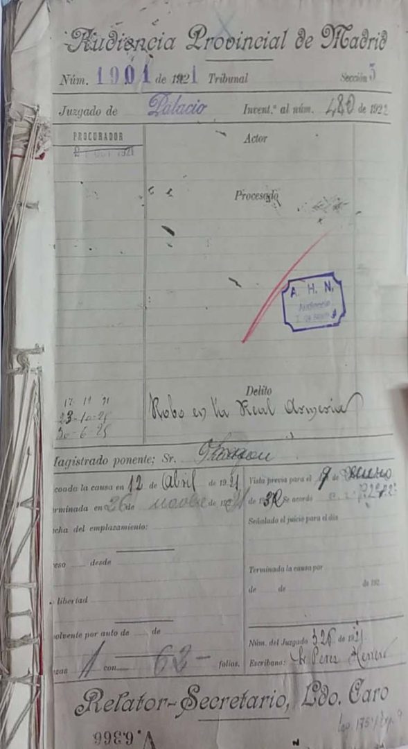 Expediente de la Audiencia Provincial de Madrid sobre el robo de la corona de Suintila