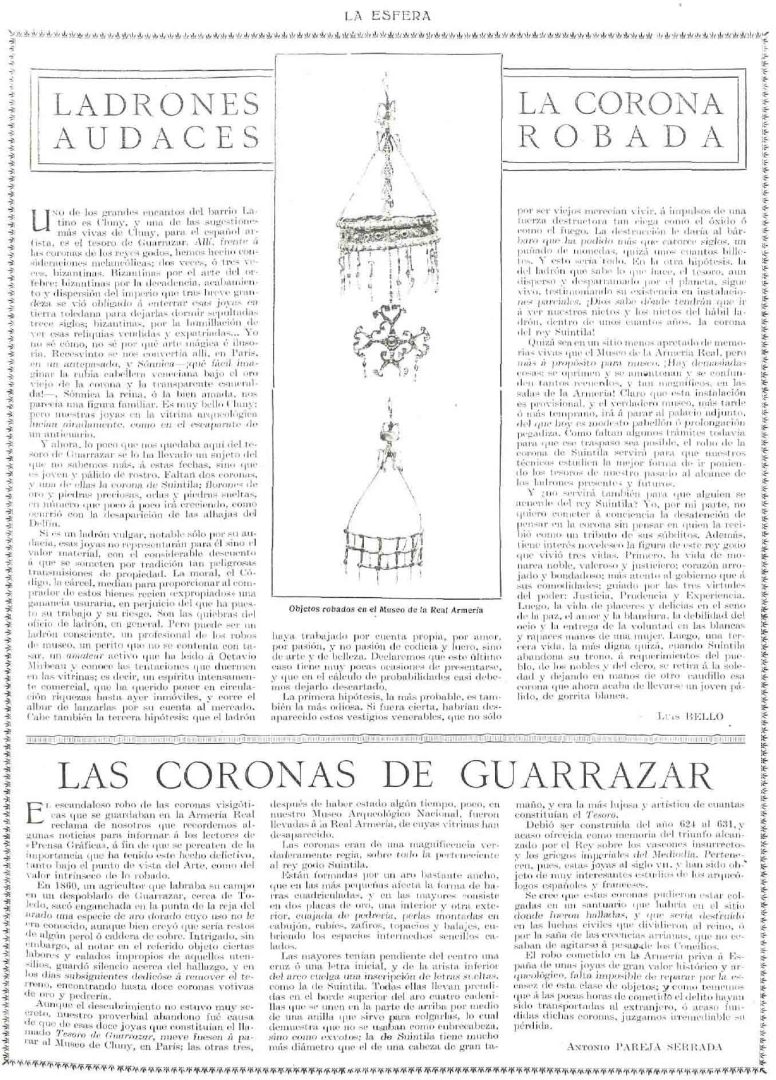 Noticia en la revista la Esfera sobre el robo de la corona de Suintila